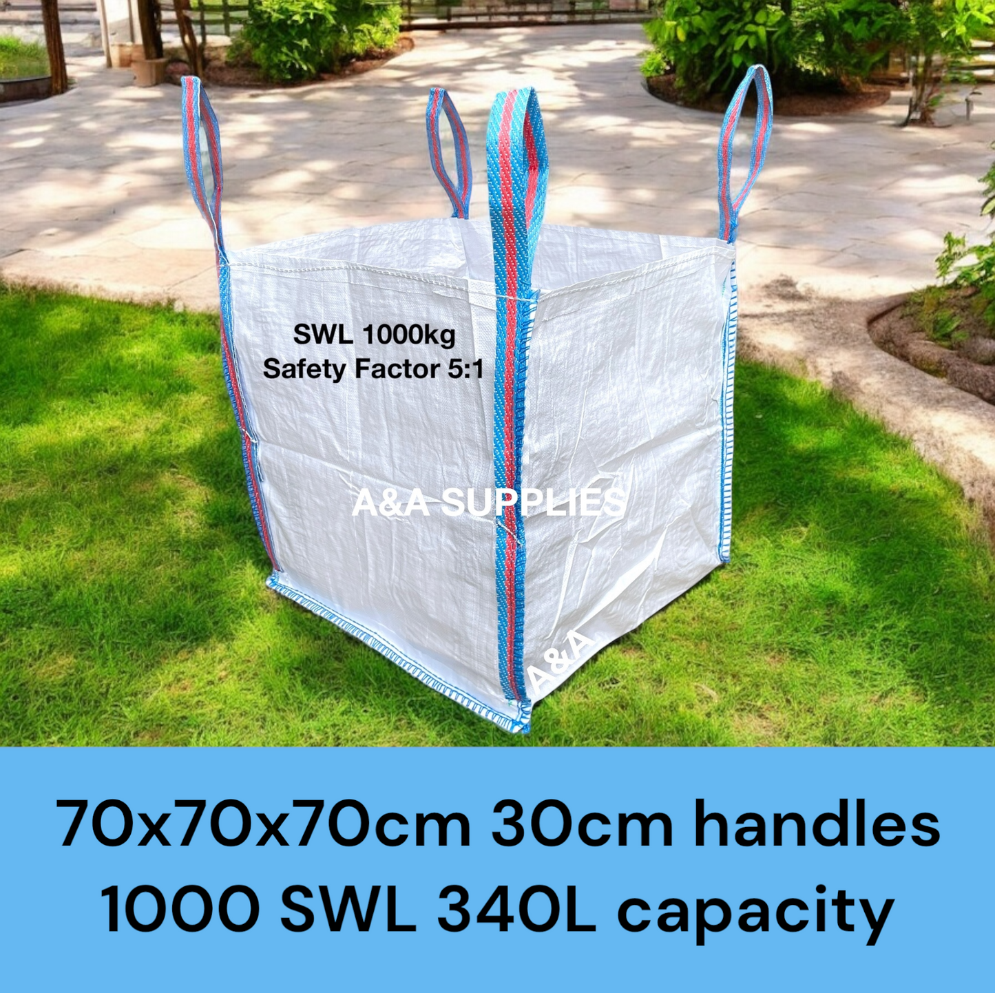 Half Tonne FIBC Bulk Builder Bag 70x70x70cm 750kg Heavy Duty - A&A Supplies UK
