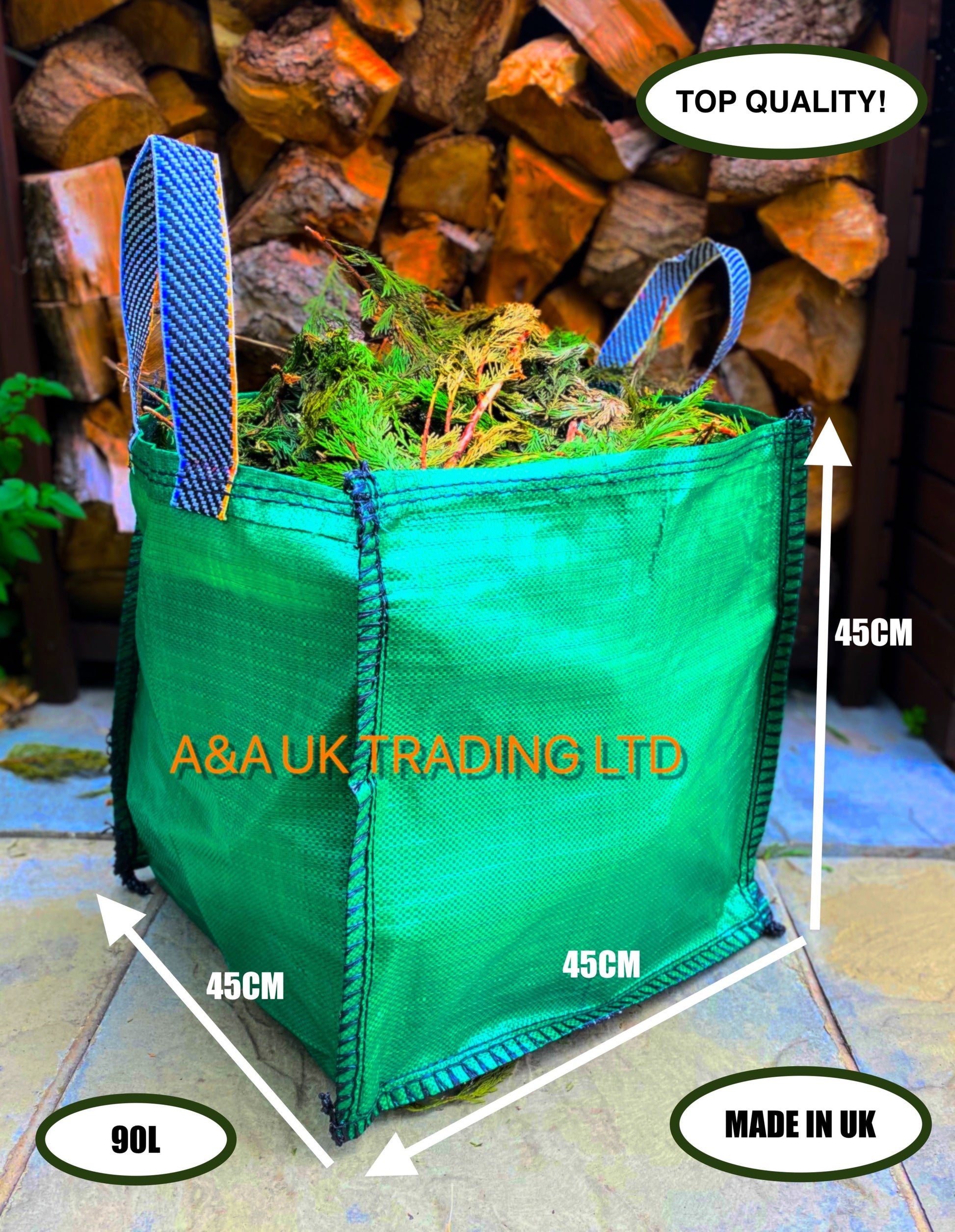 Garden Waste Bag 45x45x45cm 90L Heavy Duty Reusable - A&A Supplies UK