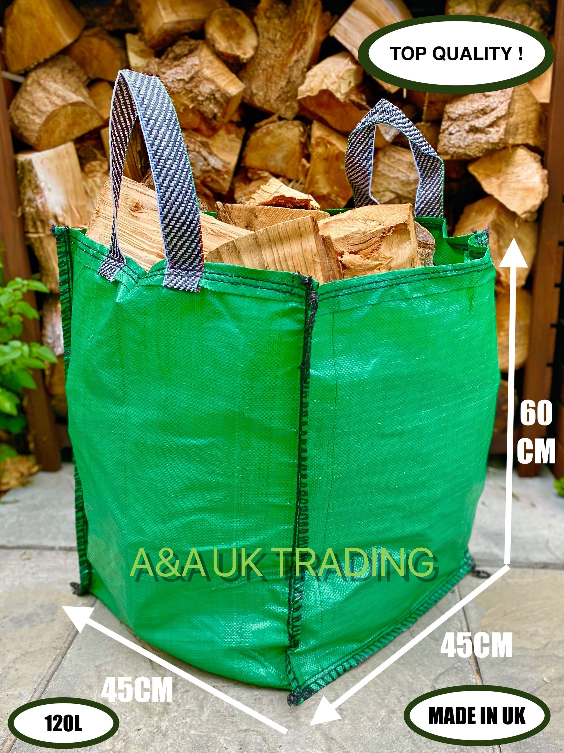 Garden Waste Bag 60x45x45cm 120L Heavy Duty Reusable - A&A Supplies UK