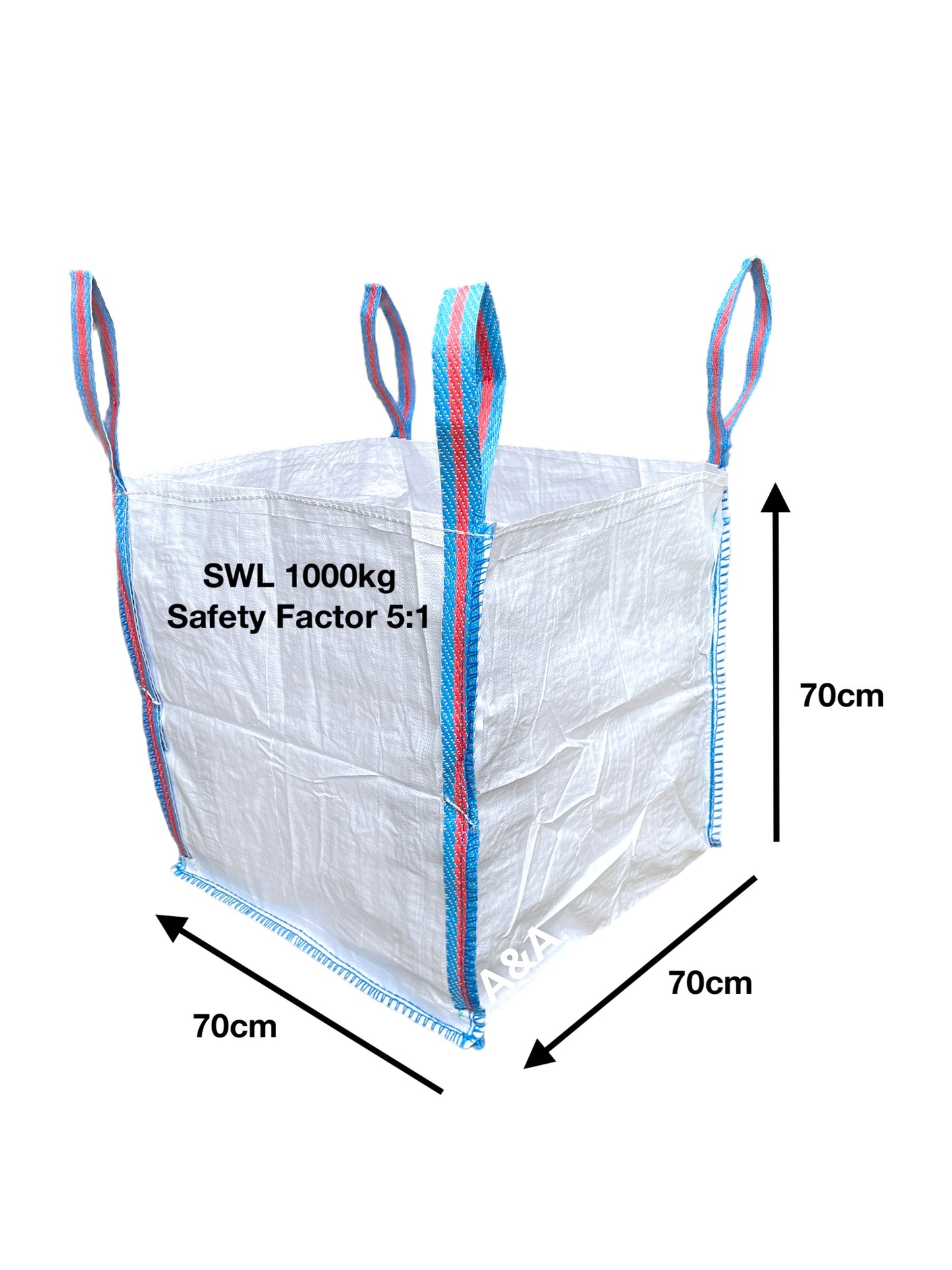 Half Tonne FIBC Bulk Builder Bag 70x70x70cm 750kg Heavy Duty - A&A Supplies UK