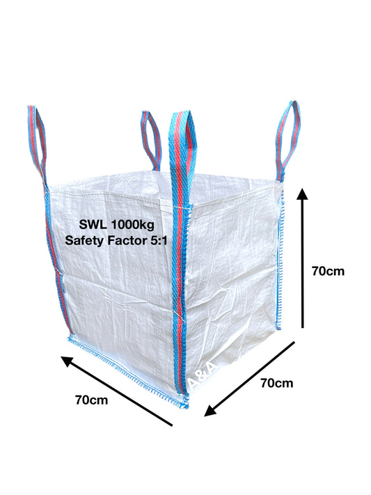 Half Tonne FIBC Bulk Builder Bag 70x70x70cm 750kg Heavy Duty - A&A Supplies UK