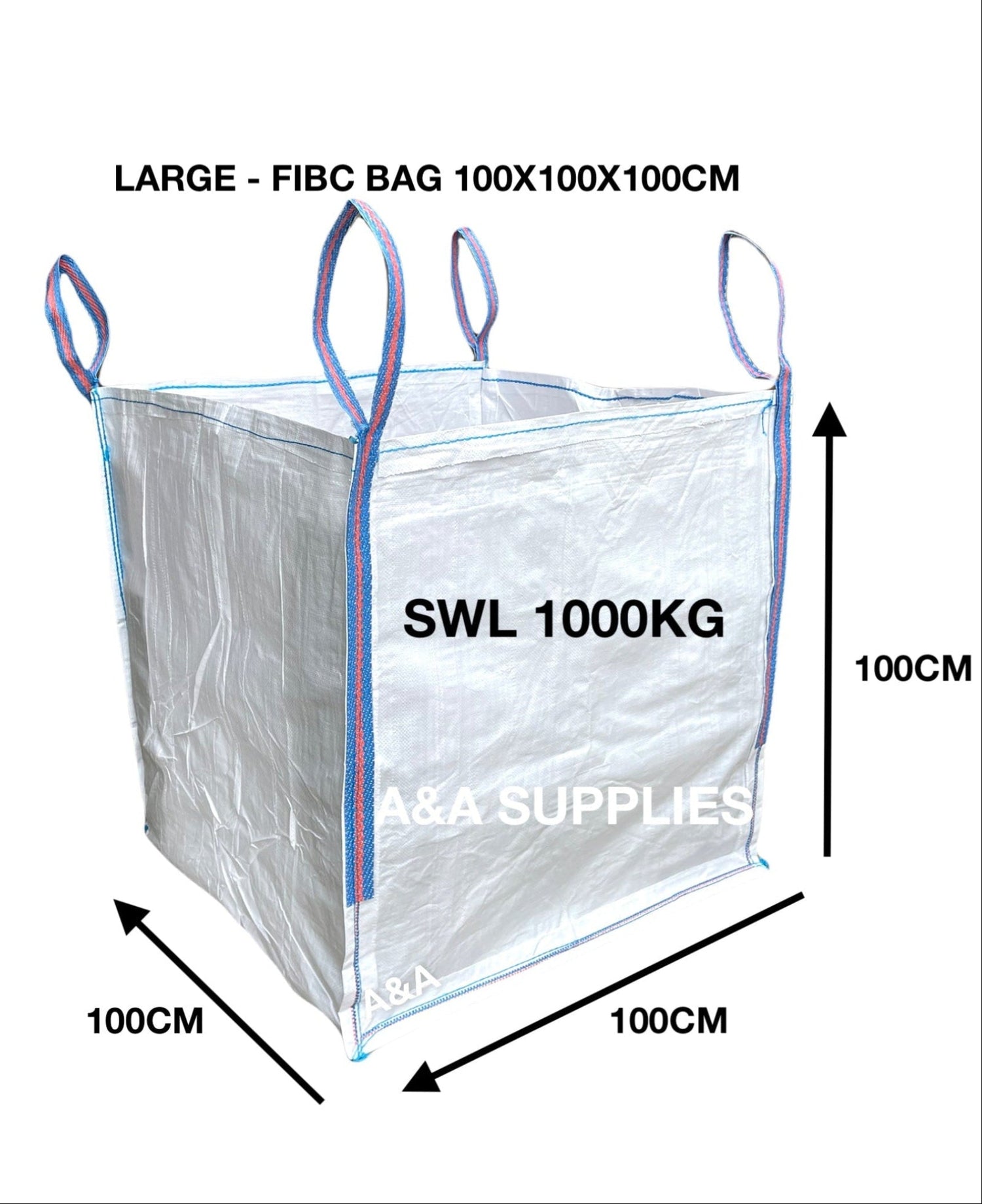 Extra Large FIBC Bulk Builder Bag 100x100x100cm 1000kg Heavy Duty - A&A Supplies UK