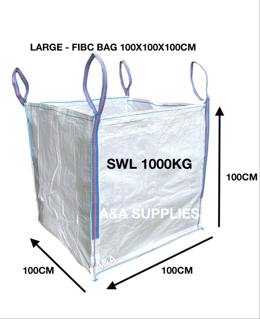 Extra Large FIBC Bulk Builder Bag 100x100x100cm 1000kg Heavy Duty - A&A Supplies UK